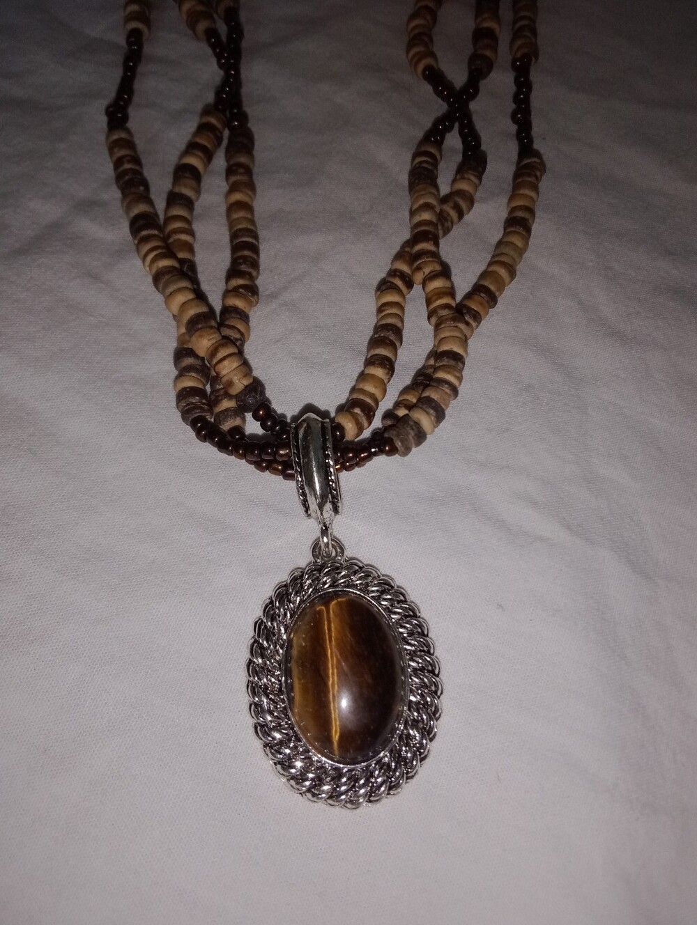 Vintage Avon Tigers Eye Triple Bead Layered Bronze Tan Brown Necklace
